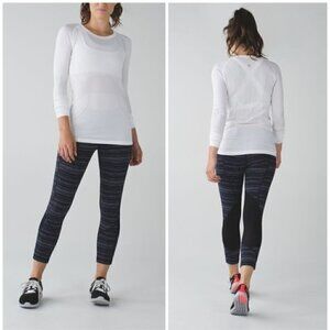 LULULEMON Pace Rival Crop Cyber Stripe Naval Blue Black / Black Sz 4